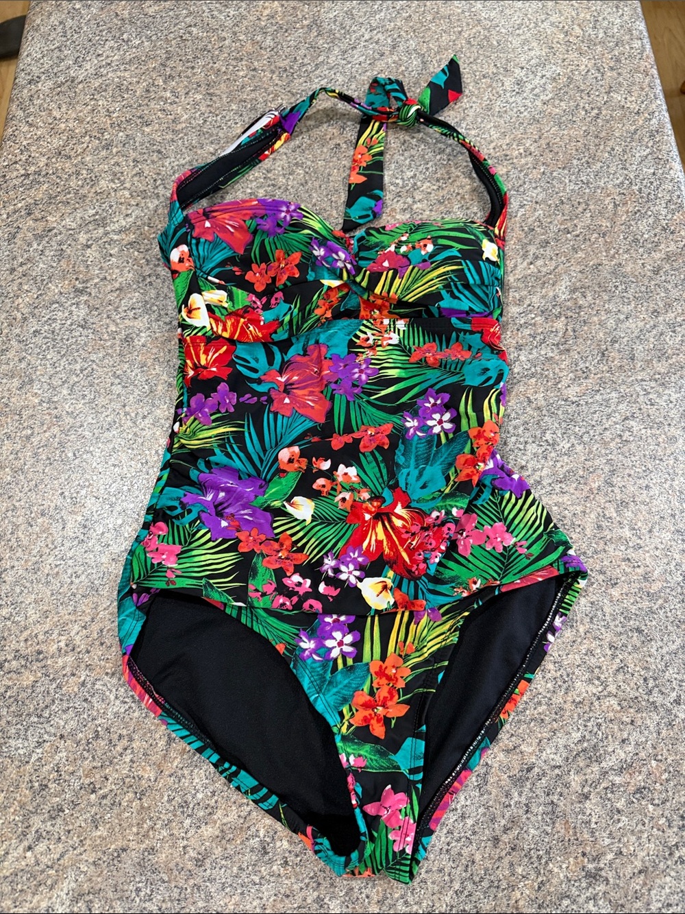 Catalina Floral One-Piece Halter Swimsuit - Black Multi size small